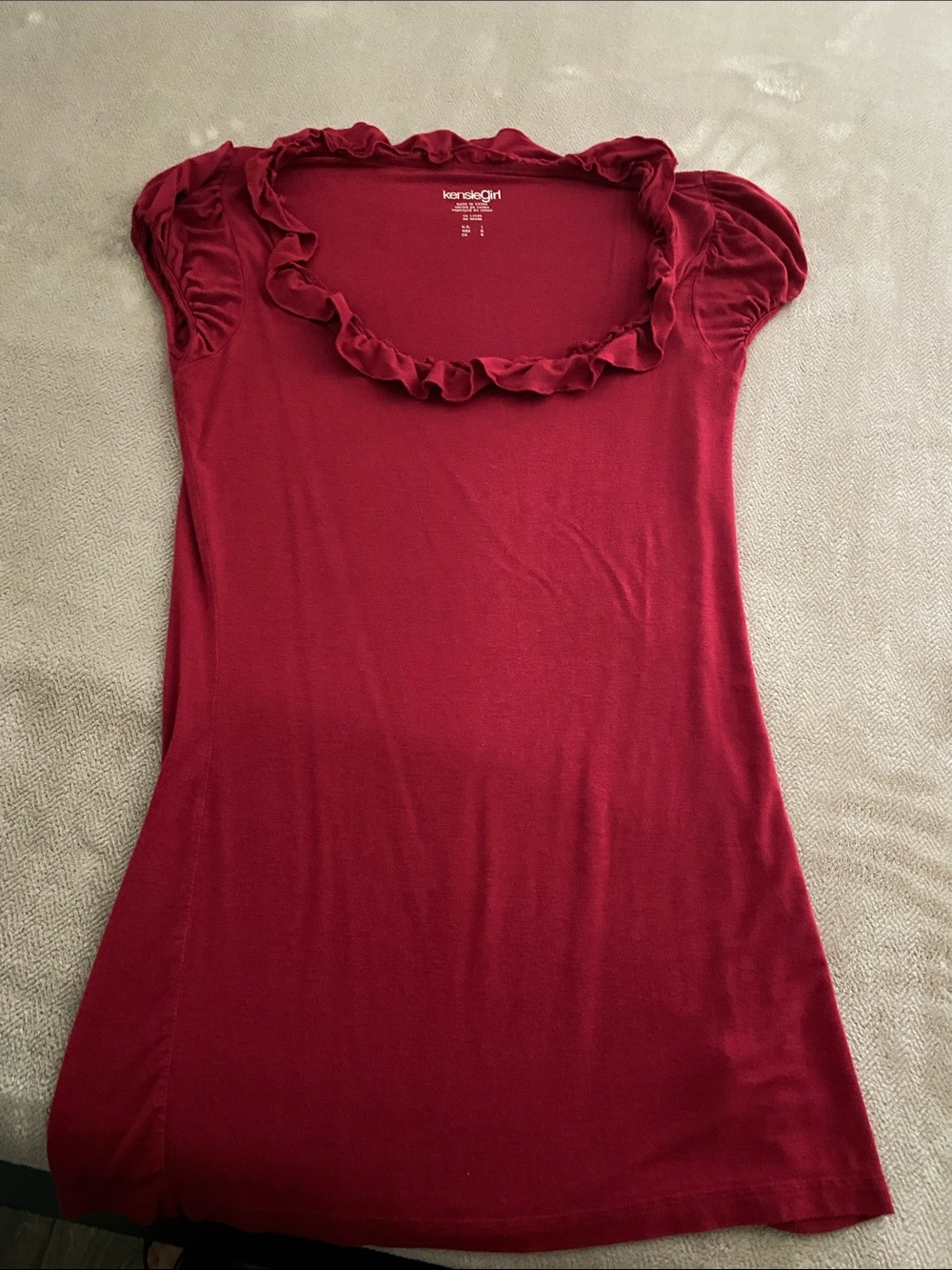 Kensie Girl Ruffle Scoop Neck Tunic in Deep Red